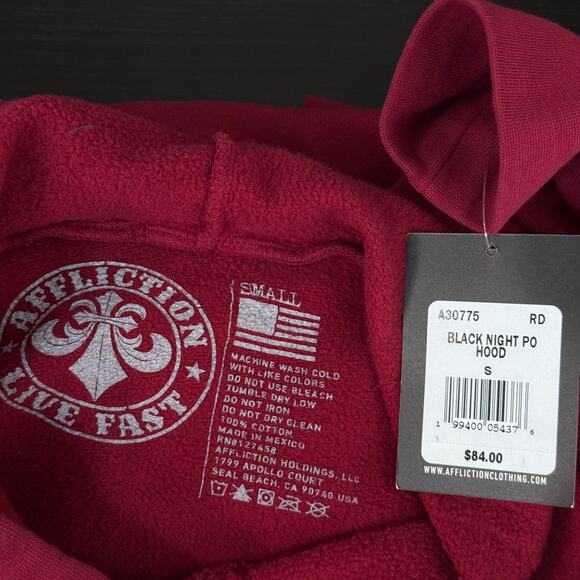 Affliction Hoodie Men Small Black Knight Graphic Pullover Y2K Gothic Grunge Red - Picture 3 of 12